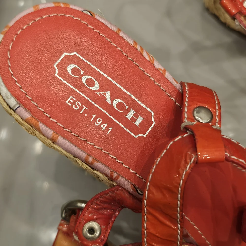 COACH Red Wedge Espadrille Sandals